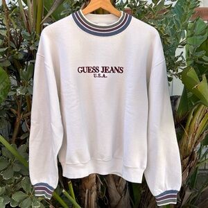 Vintage 1990s Guess Jeans USA White Embroidered Logo Sweatshirt USA Made M